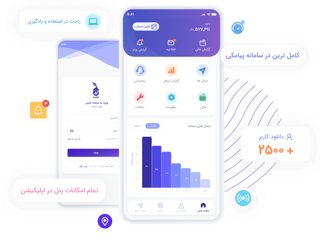 امکانات اپلیکیشن سامانه پیامکی نیازپرداز